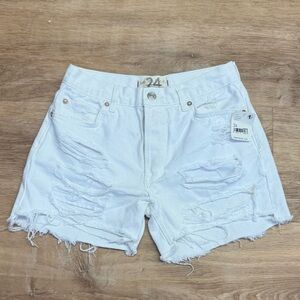 Free People Distressed White Jean Shorts